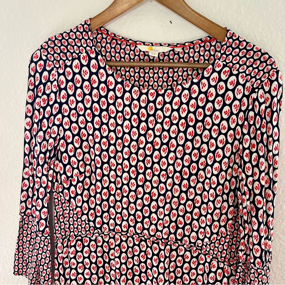 Boden • Edna tunic mini dress red blue print Size 10 - Picture 3 of 11